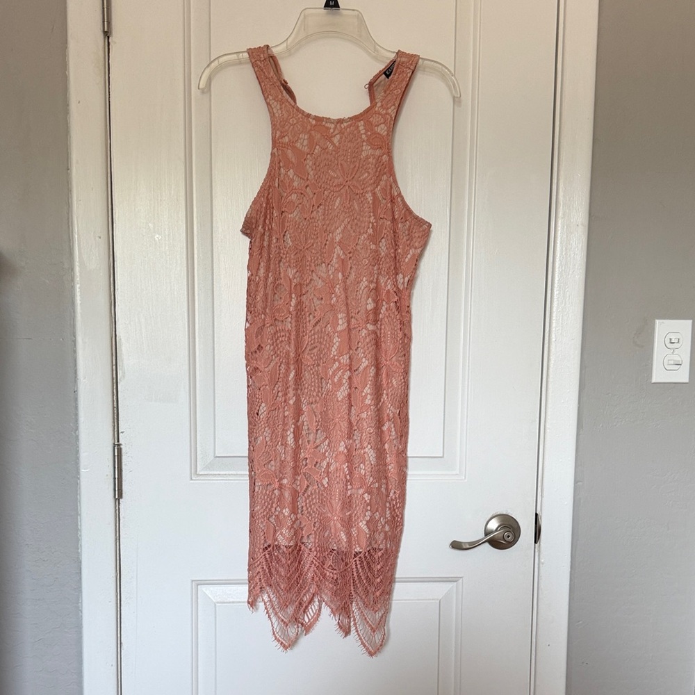 Express Dusty Coral Lace Mini Dress